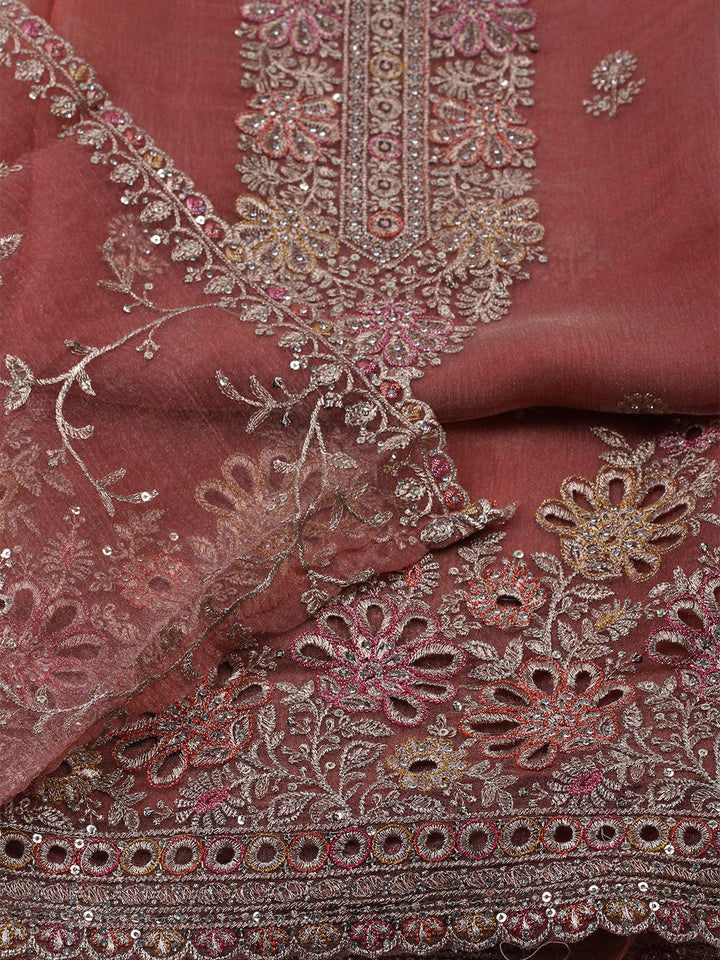 Embroidered Organza Unstitched Suit With Dupatta