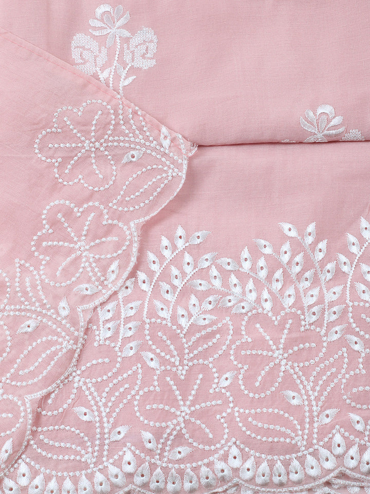Embroidered Cotton Blend Unstitched Suit With Pant &amp; Dupatta