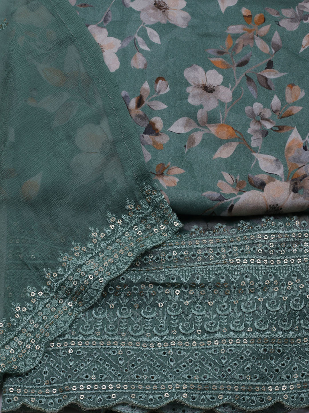 Printed Cotton Blend Unstitched Suit With Dupatta