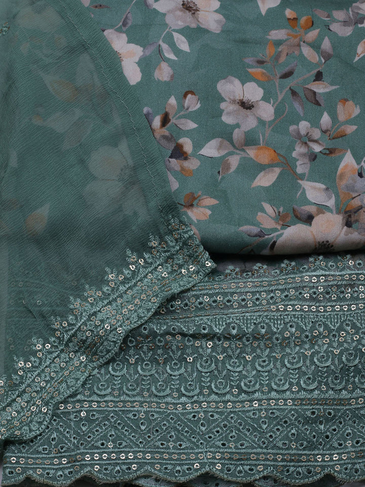 Printed Cotton Blend Unstitched Suit With Dupatta