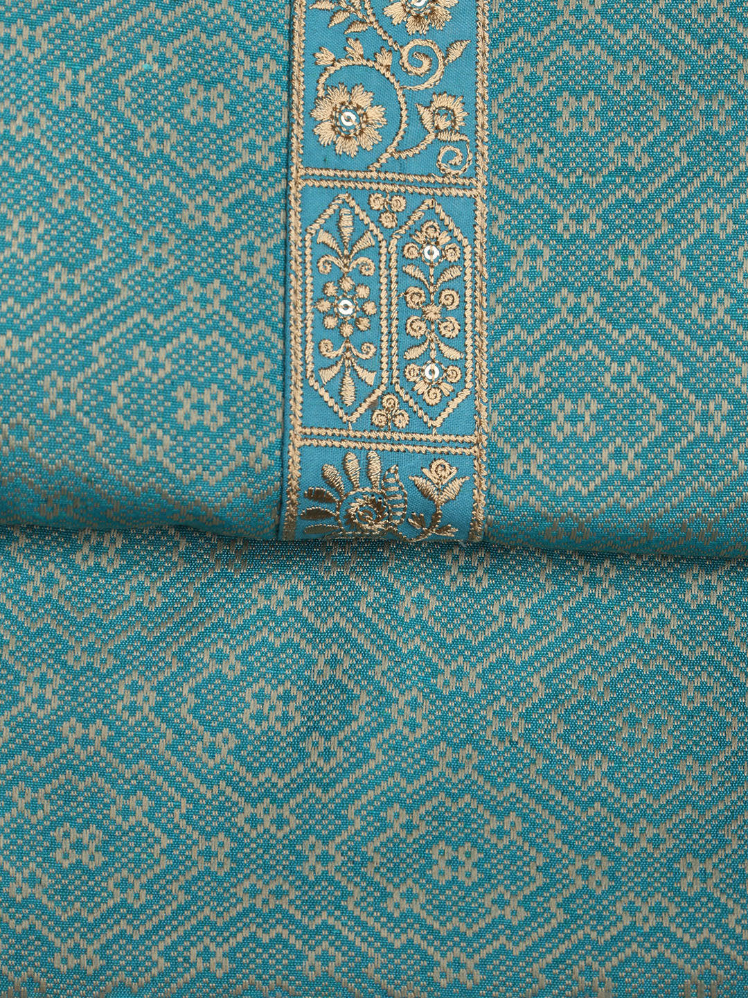 Patch Neck Art Silk Unstitched Suit With Dupatta