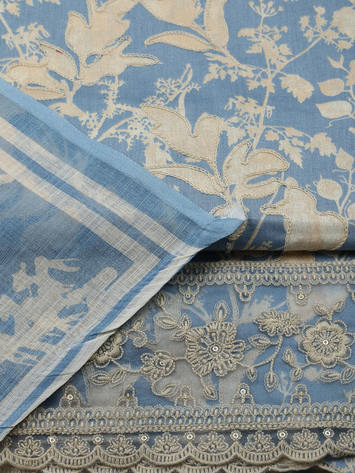 Embroidered Cotton Blend Unstitched Suit With Pant &amp; Dupatta