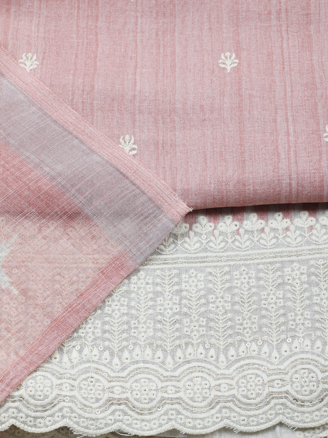 Embroidered Linen Blend Unstitched Suit With Pant &amp; Dupatta