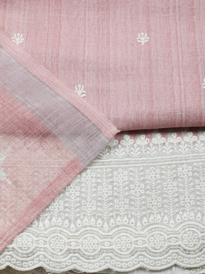 Embroidered Linen Blend Unstitched Suit With Pant &amp; Dupatta