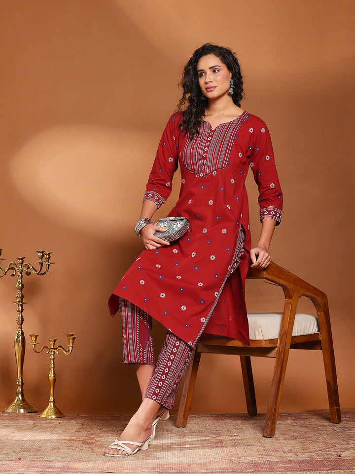 Printed Cotton Blend Kurta With Pant