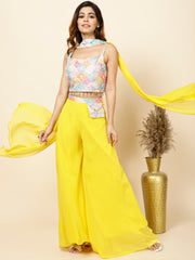 Neck Embroidered Georgette Crop Top With Palazzo & Dupatta