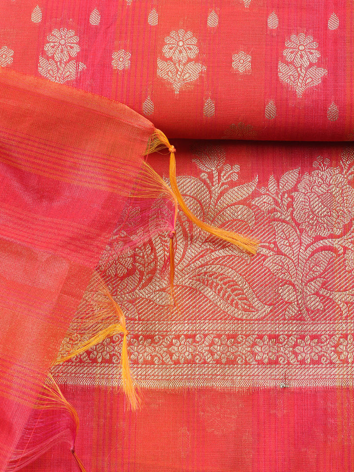 Woven Design Chanderi Unstitched Suit With Pant &amp; Dupatta