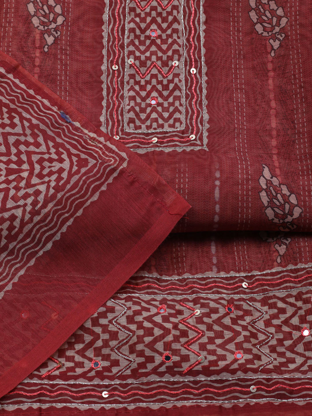 Printed Chanderi Unstitched Suit With Dupatta