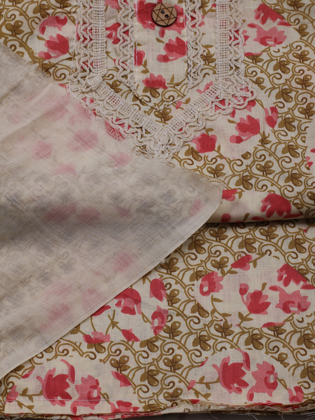 Printed Cotton Blend Unstitched Suit With Dupatta