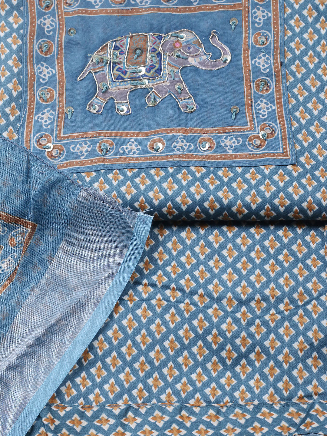Printed Cotton Blend Unstitched Suit With Pant &amp; Dupatta