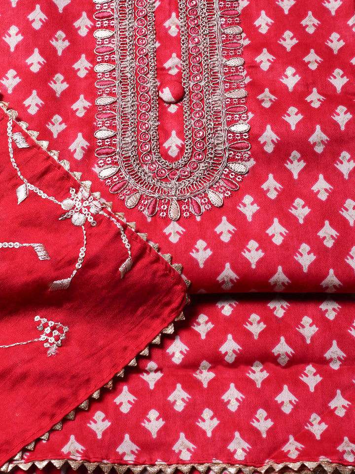 Embroidered Cotton Unstitched Suit With Pant &amp; Dupatta