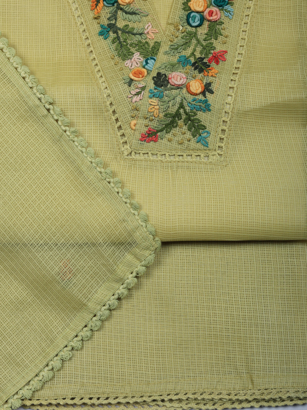 Embroidered Cotton Blend Unstitched Suit With Pant &amp; Dupatta