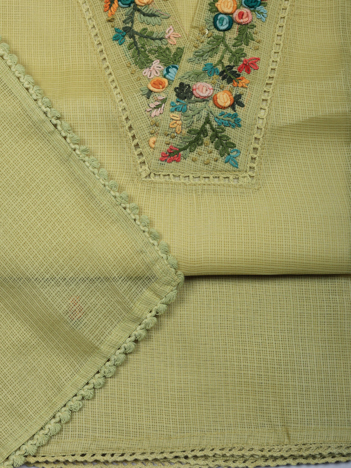 Embroidered Cotton Blend Unstitched Suit With Pant &amp; Dupatta