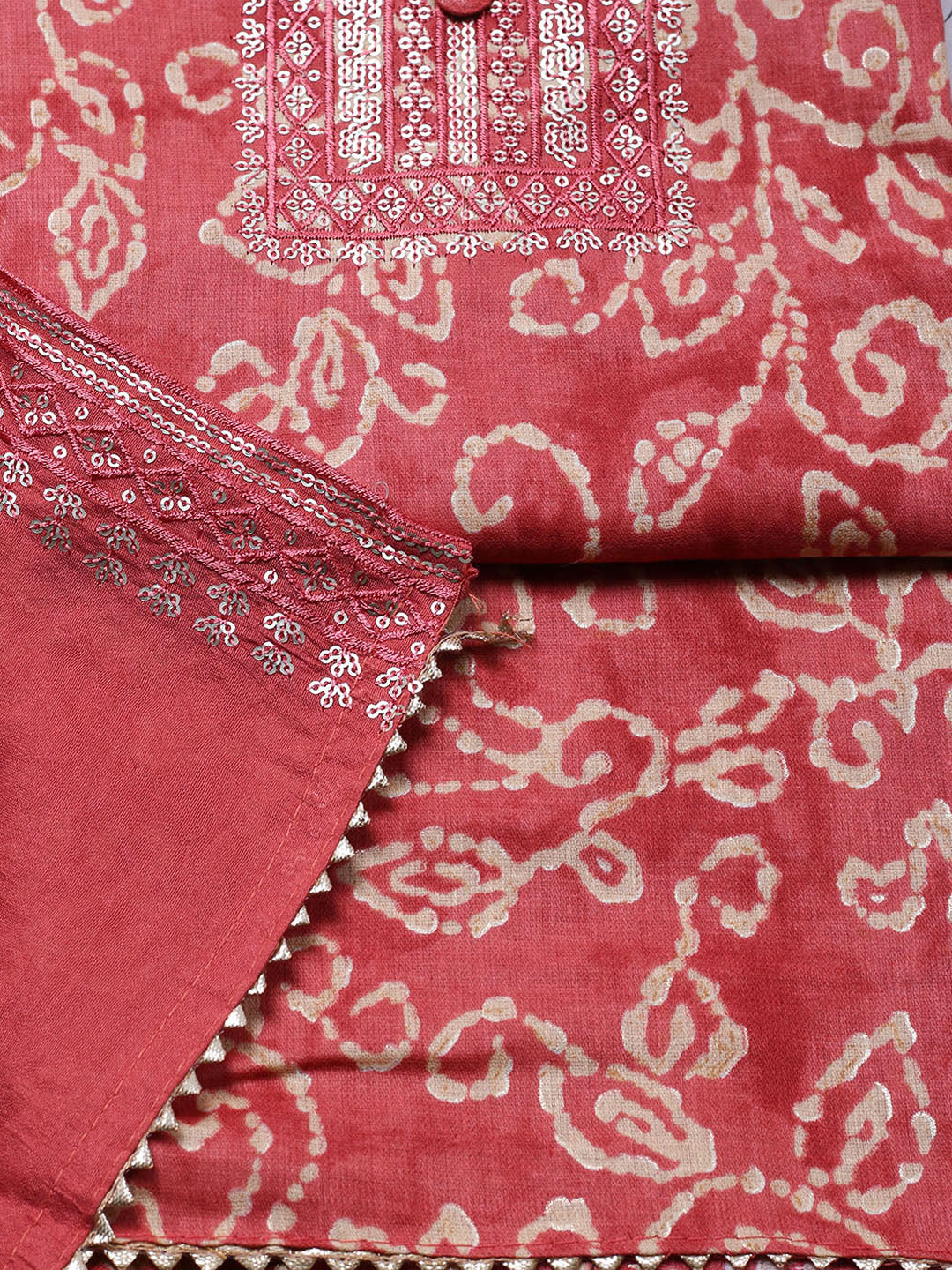 Embroidered Cotton Unstitched Suit With Pant &amp; Dupatta