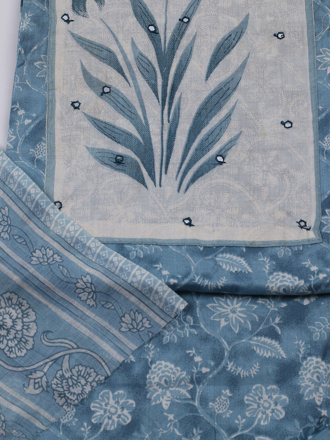 Neck Embroidered Cotton Blend Unstitched Suit With Dupatta