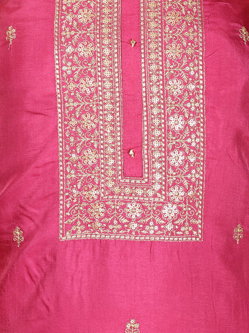 Neck Embroidery Chanderi Unstitched Suit Piece With Banarsi Dupatta