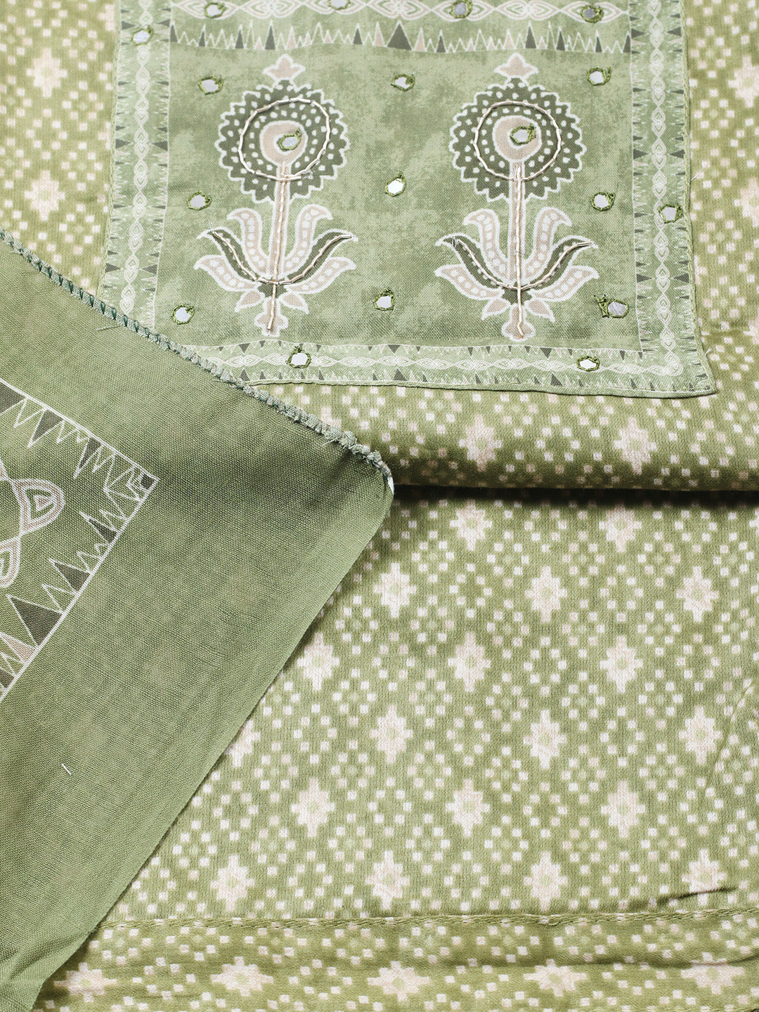Printed Cotton Blend Unstitched Suit With Pant &amp; Dupatta