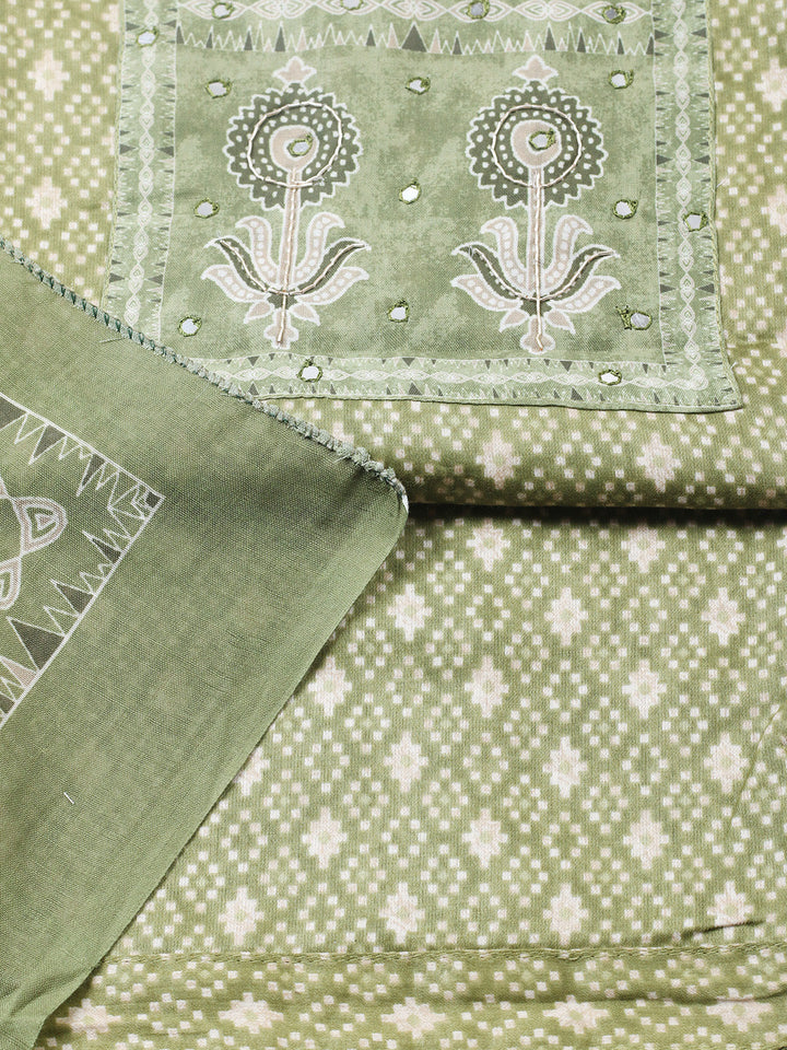 Printed Cotton Blend Unstitched Suit With Pant &amp; Dupatta