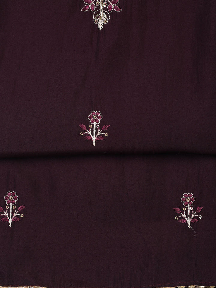 Neck Embroidered Chanderi Unstitched Suit With Dupatta