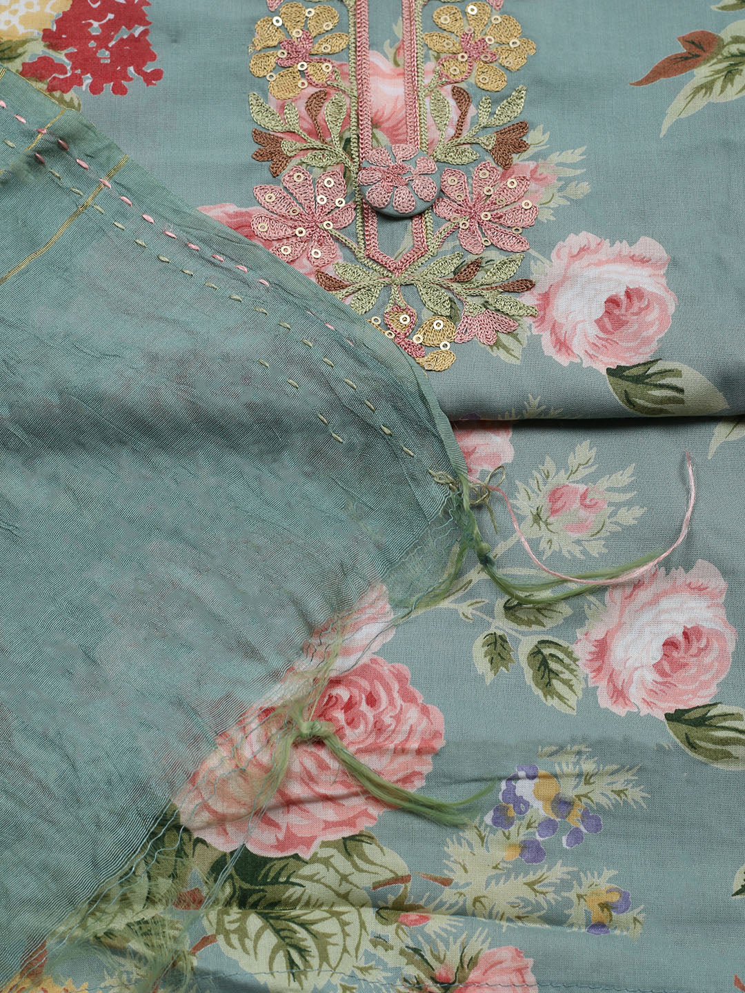Embroidered Muslin Unstitched Suit With Pant &amp; Dupatta