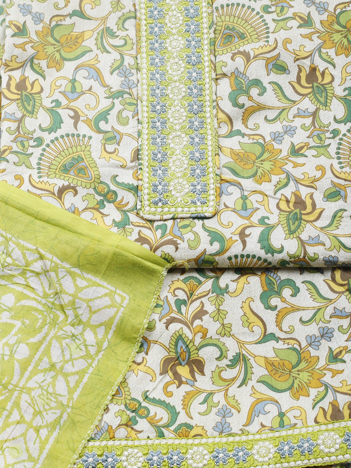 Printed Cotton Blend Unstitched Suit With Pant &amp; Dupatta