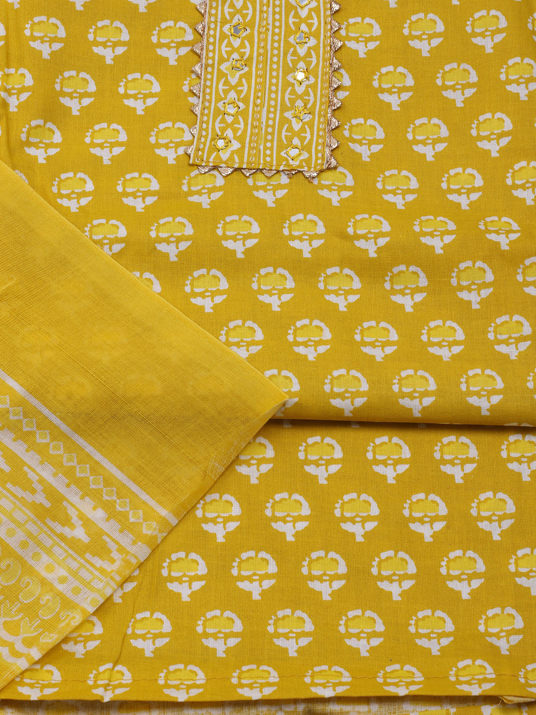 Printed Cotton Blend Unstitched Suit With Dupatta