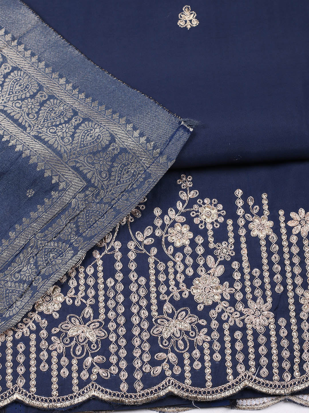 Embroidered Chanderi Unstitched Suit With Pant &amp; Dupatta