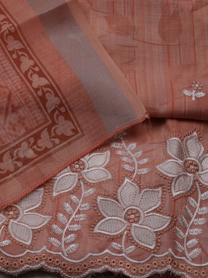 Neck Embroidered Cotton Blend Unstitched Suit With Dupatta