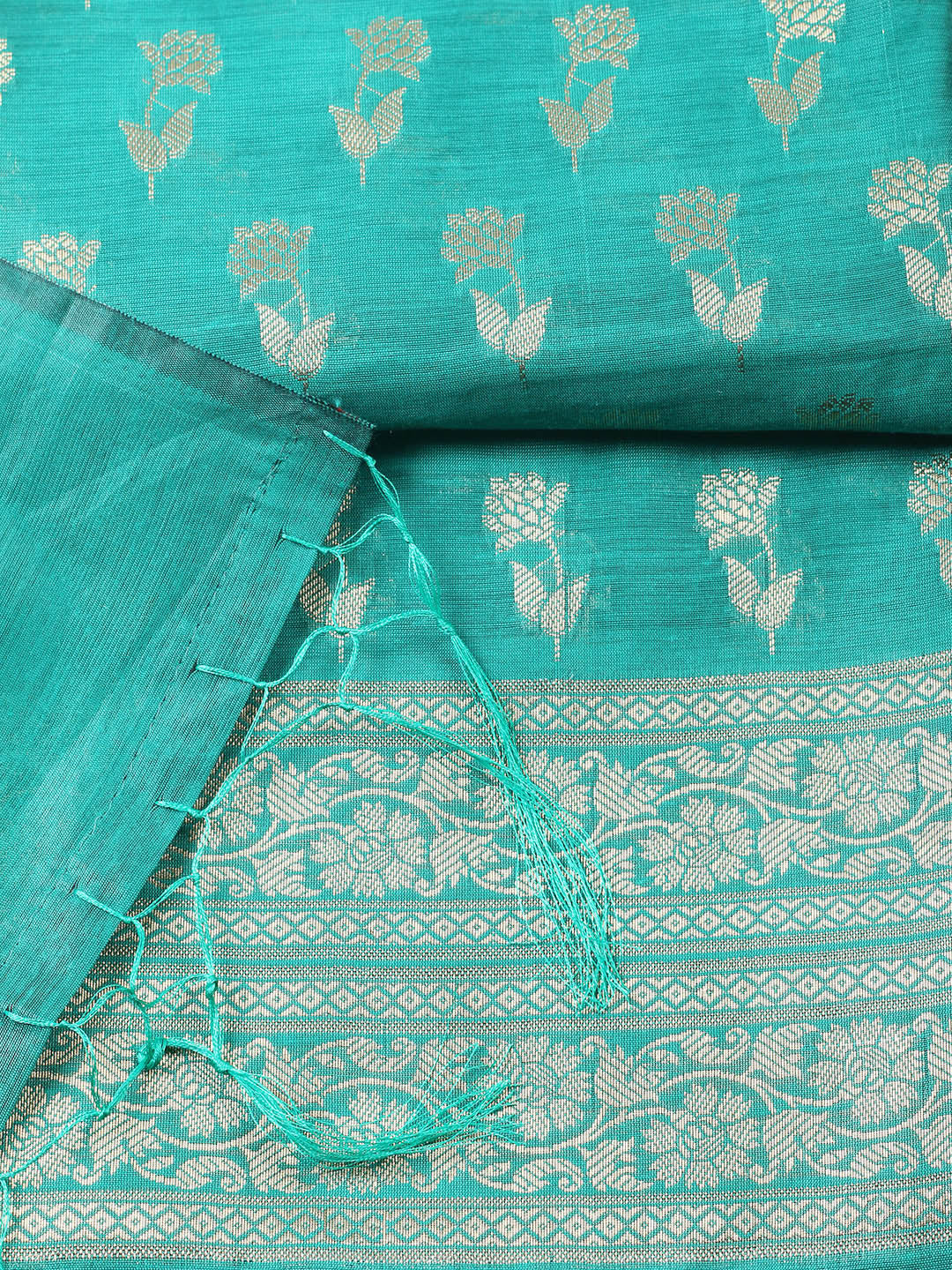 Woven Design Chanderi Unstitched Suit With Pant &amp; Dupatta