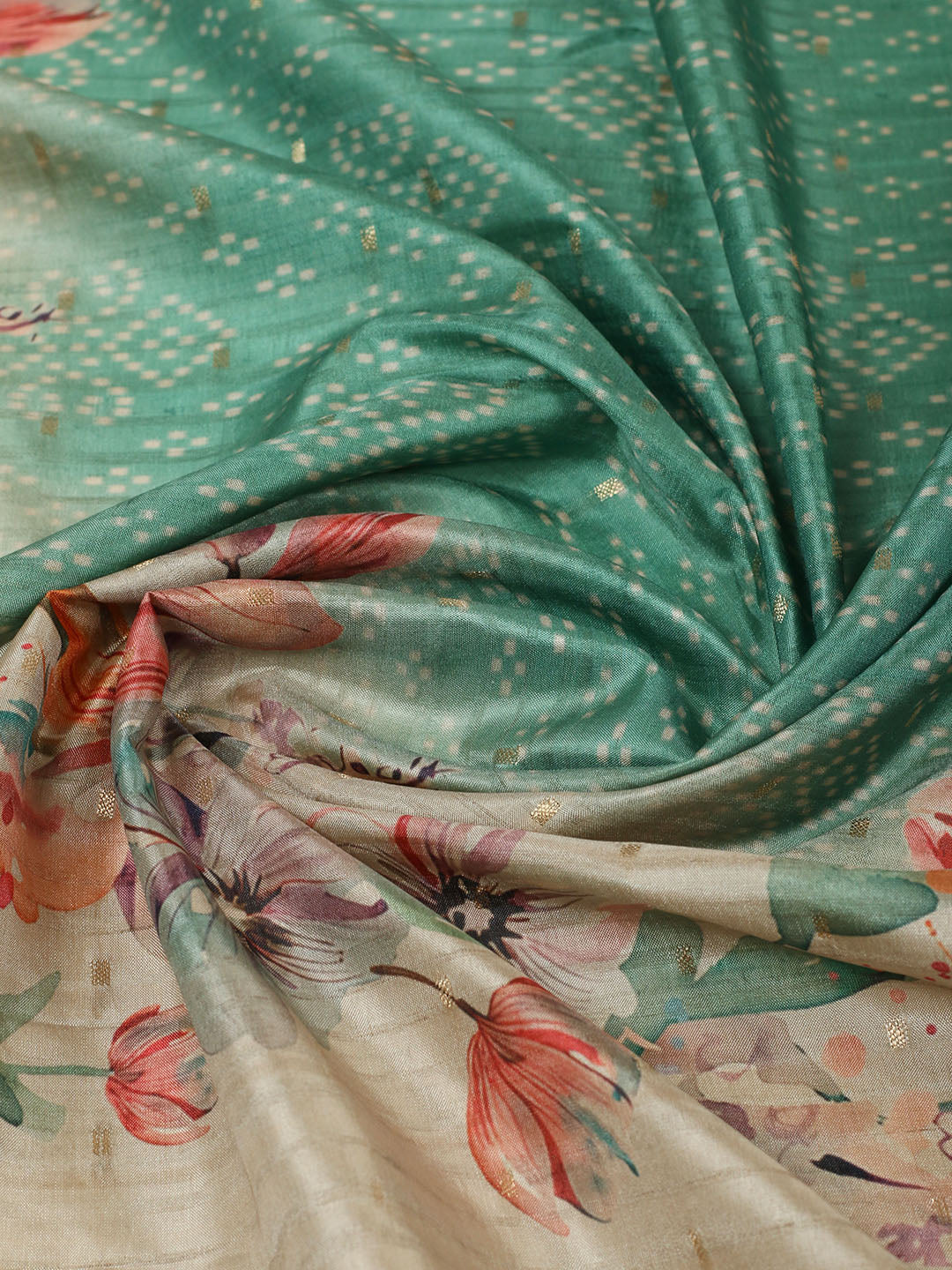 Floral &amp; Bandhani Printed Art Silk Saree