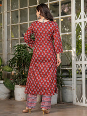 Neck Embroidery Cotton Blend Kurta With Pants & Dupatta