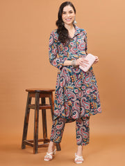 Floral Printed Cotton Kurta With Pants