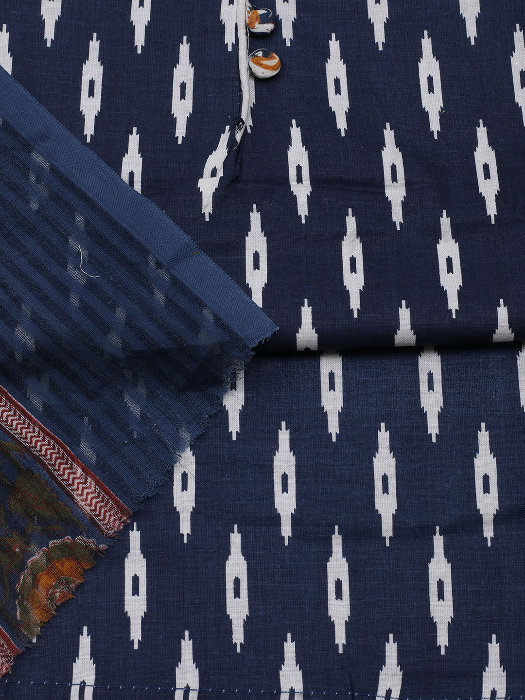 Printed Cotton Blend Unstitched Suit With Dupatta