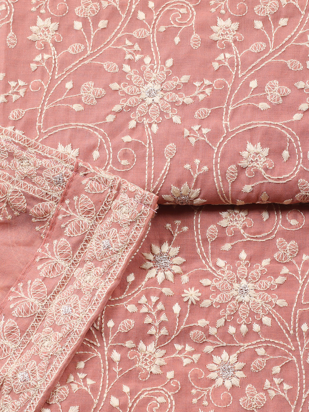 Embroidered Chanderi Unstitched Suit With Pant &amp; Dupatta
