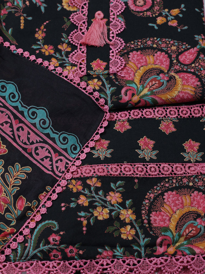 Embroidered Cotton Blend Unstitched Suit With Pant &amp; Dupatta