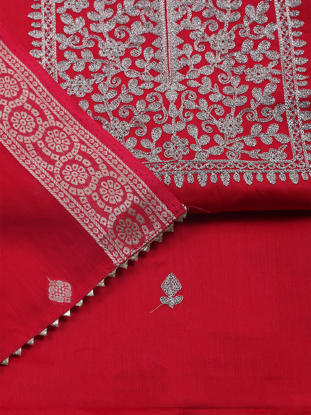 Neck Embroidered Chanderi Unstitched Suit With Dupatta