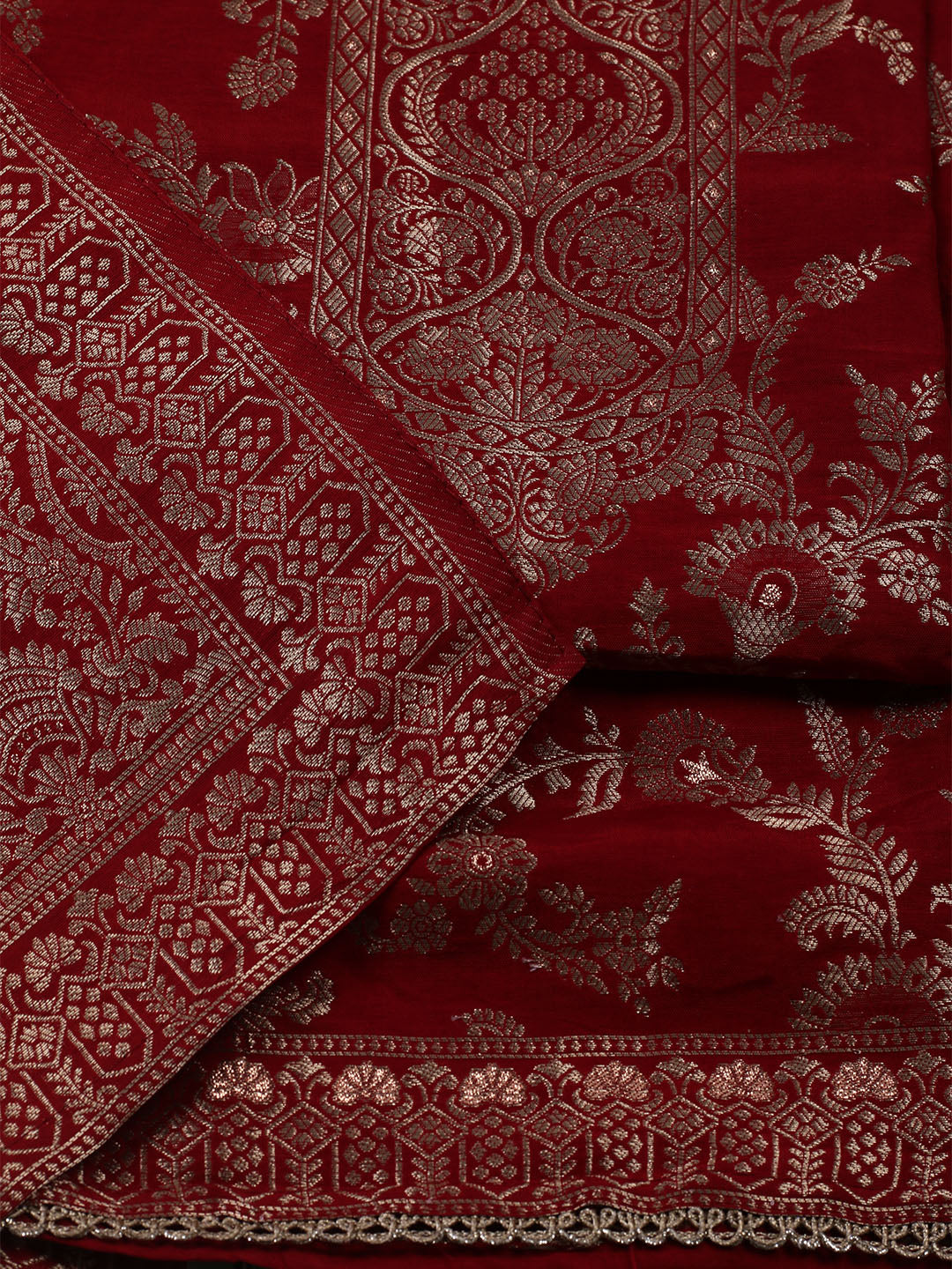 Woven Design Chanderi Unstitched Suit With Dupatta