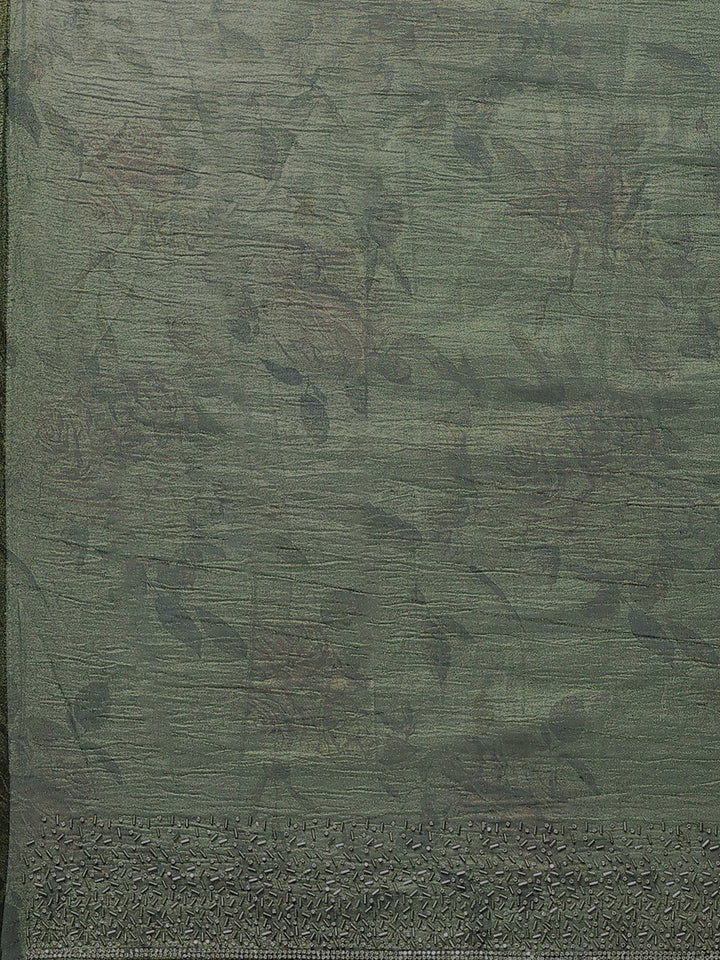 Printed &amp; Stone Border Chiffon Saree