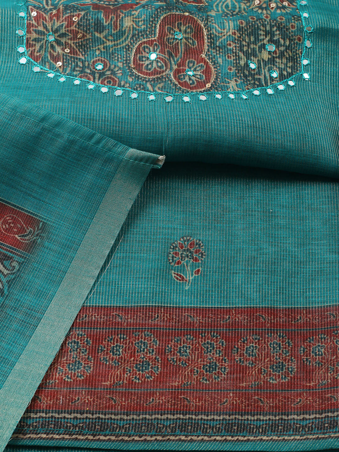 Embroidered Chanderi Unstitched Suit With Pant &amp; Dupatta