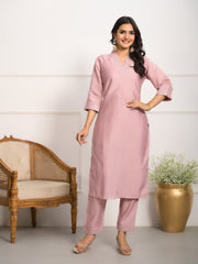 Neck Embroidered Chanderi Kurta With Pants & Dupatta