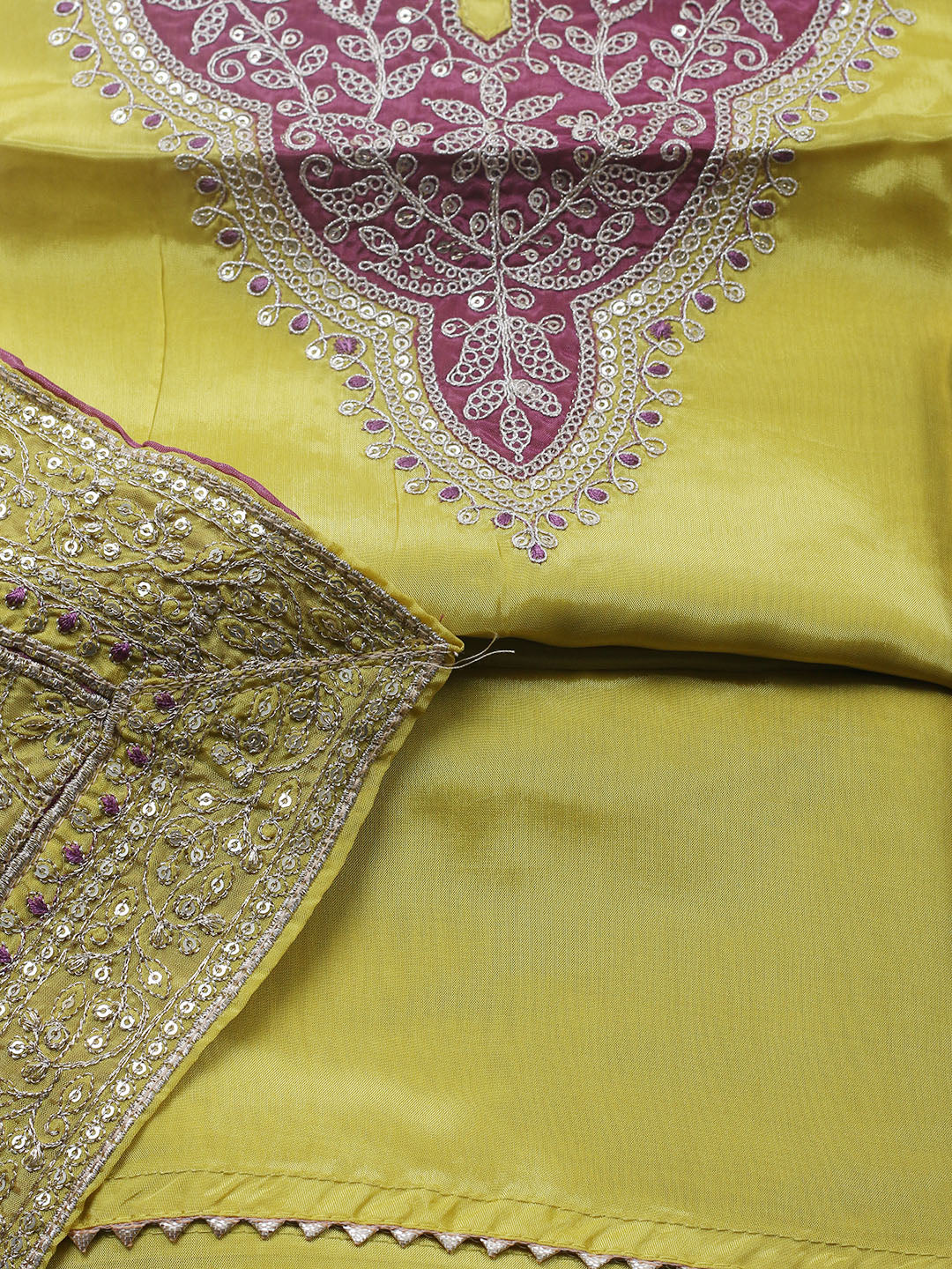 Embroidered Chanderi Unstitched Suit With Pant &amp; Dupatta