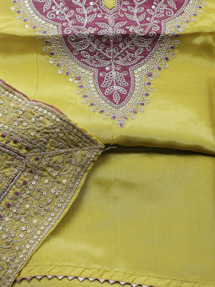Embroidered Chanderi Unstitched Suit With Pant &amp; Dupatta