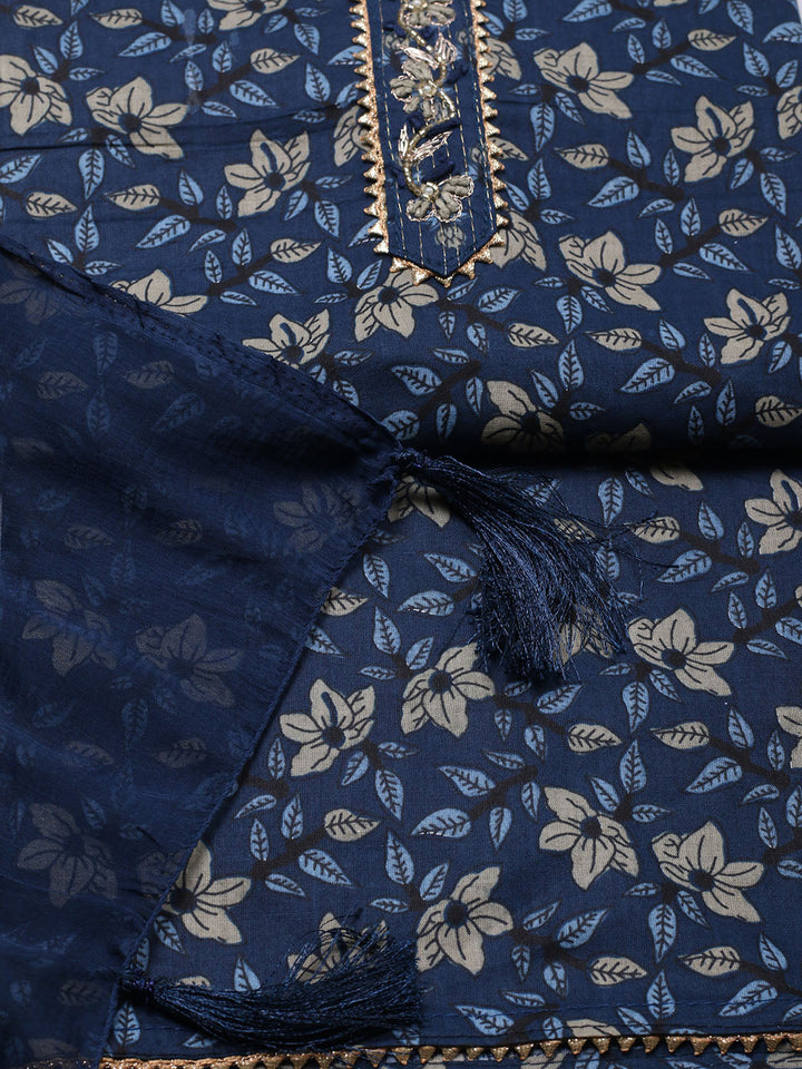 Printed Cotton Blend Unstitched Suit With Pant &amp; Dupatta