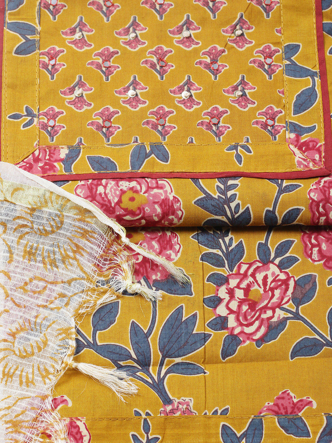 Printed Cotton Blend Unstitched Suit With Pant &amp; Dupatta