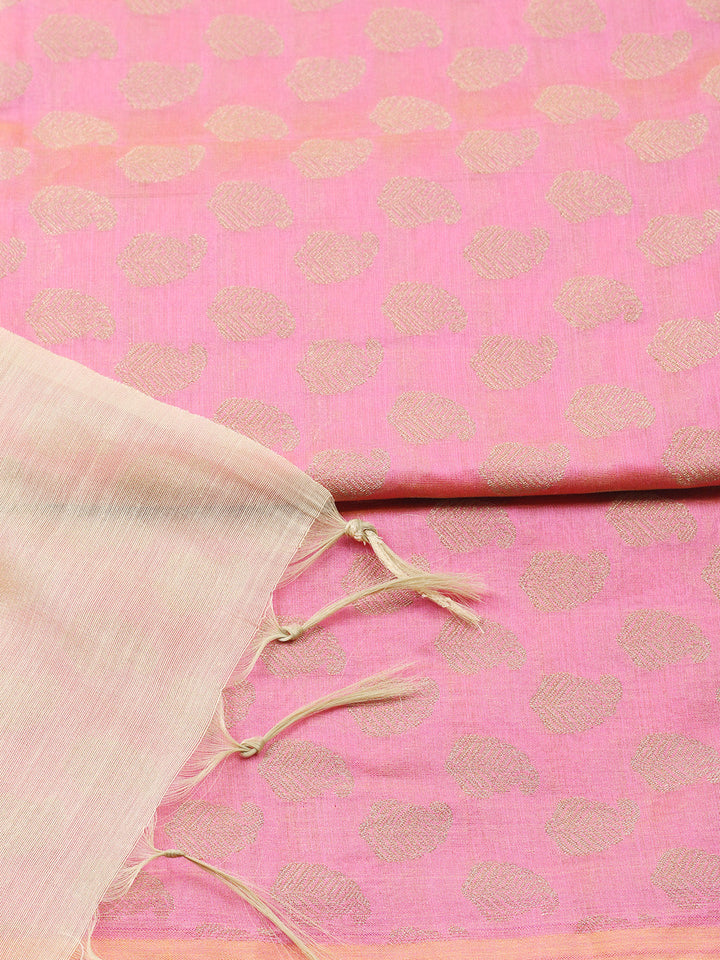 Printed Chanderi Unstitched Suit With Pant &amp; Dupatta