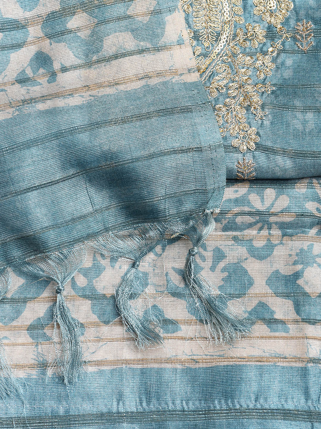 Neck Embroidered Chanderi Unstitched Suit With Dupatta