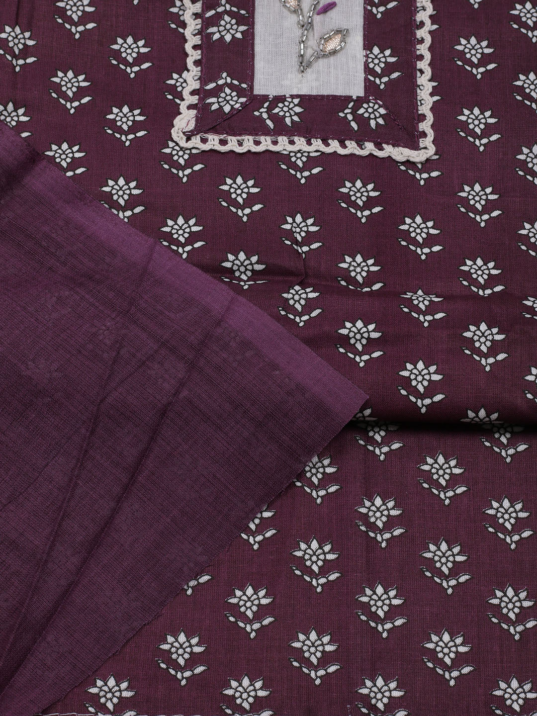 Printed Cotton Blend Unstitched Suit With Dupatta