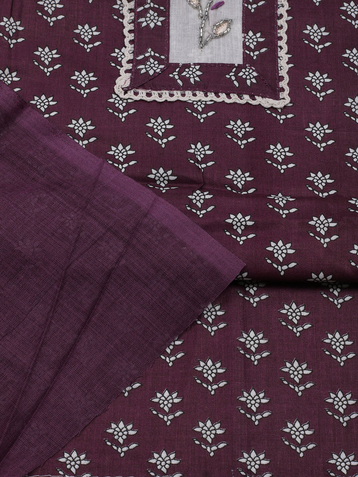 Printed Cotton Blend Unstitched Suit With Dupatta