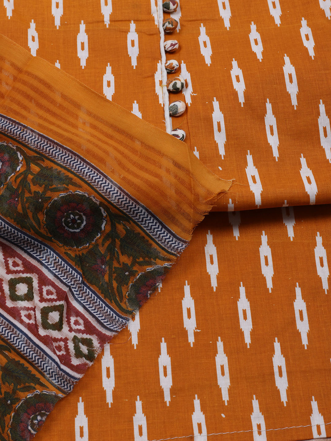 Printed Cotton Blend Unstitched Suit With Dupatta