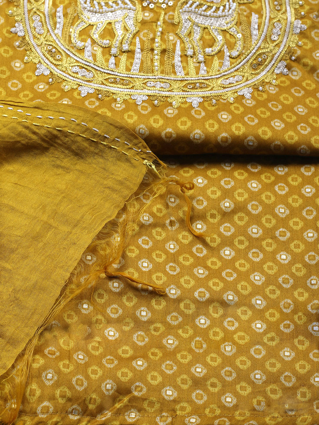 Embroidered Cotton Blend Unstitched Suit With Pant &amp; Dupatta